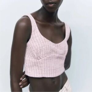 ZARA Pink & White Tweed Textured Corset Top